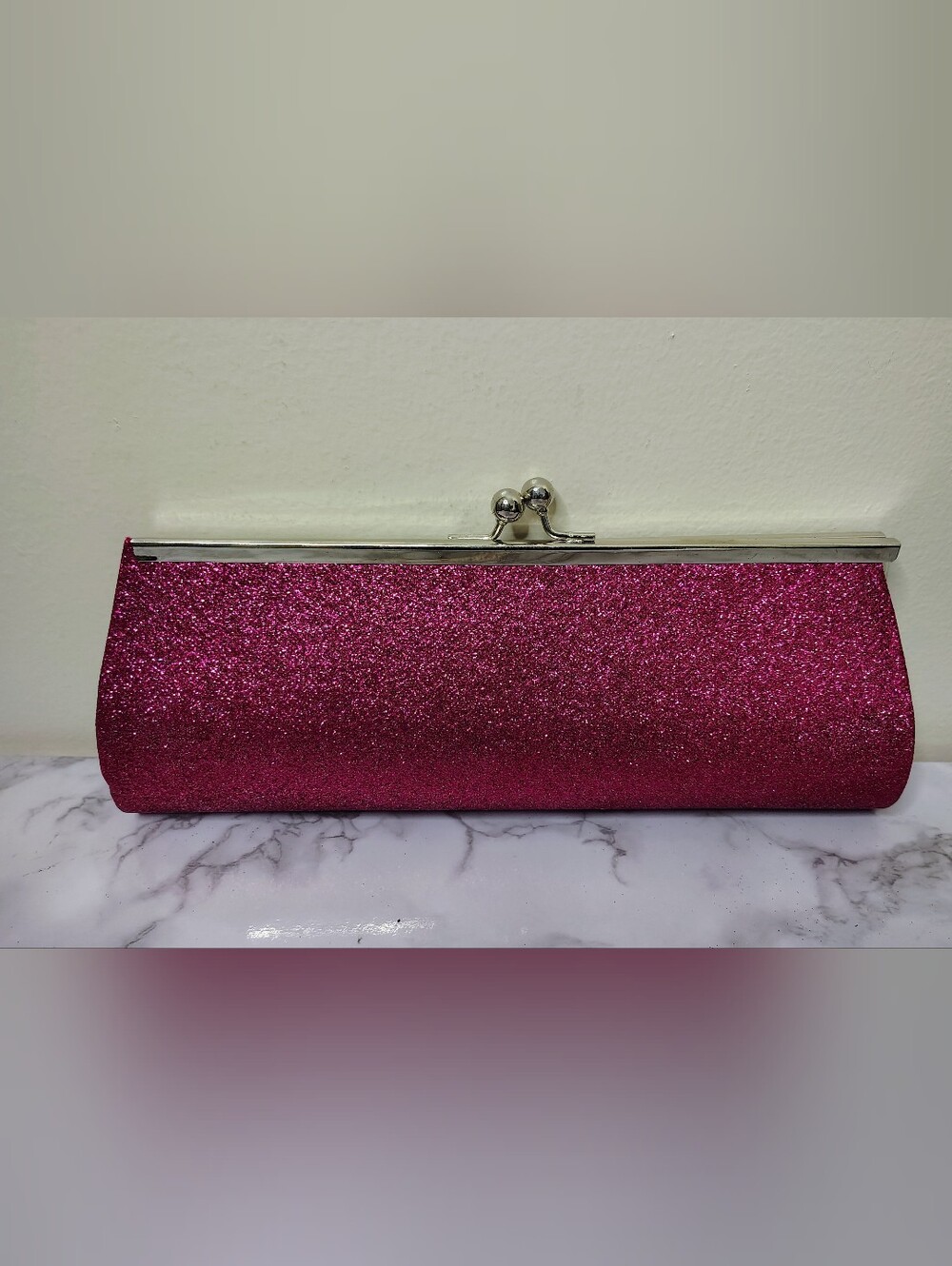 Pink Glitter Evening Clutch Bag Chain Strap Wedding Prom Formal